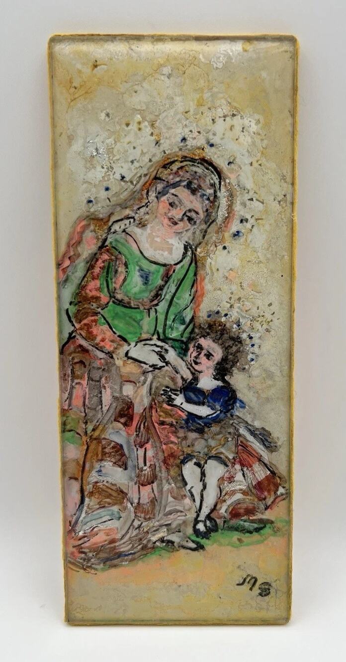Vintage Acrylic Hand Painted Foil Art Christmas Joy Wall Hanging Artist Signed